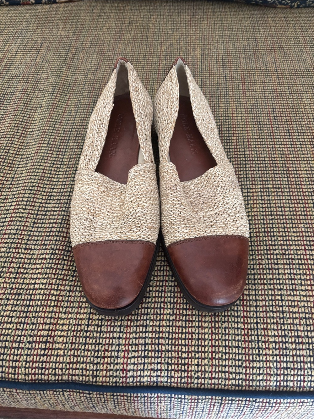 Cole Haan Woven Raffia Cap Toe Slip-On Loafers - Size 9